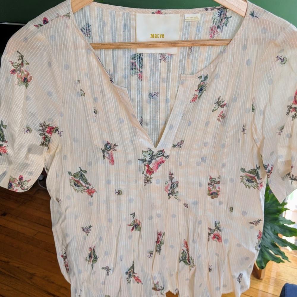 Cream floral top from Anthrologie